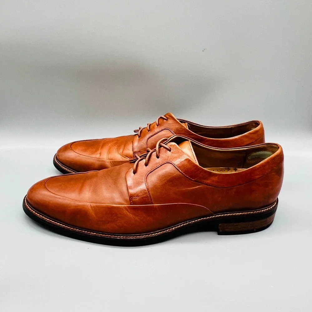 Cole Haan Shoes Mens 11 Brown Leather Grand OS Derby Plain Toe Lace Up Dress